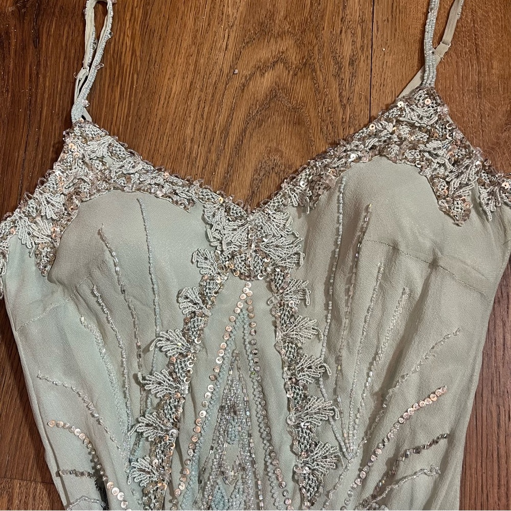 Vintage Green 100% Silk Beaded Dress Vintage Silk Dress Fairy Sue Wong Prom - Picture 9 of 17